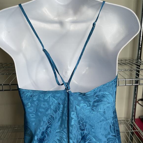 Vintage Dentelle Turquoise Brocade Slip Dress Size M Nightgown Loungewear Chic - Picture 11 of 13